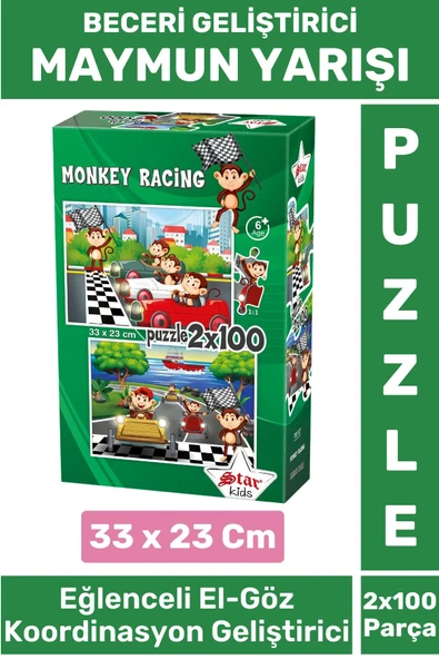 Premium Seri Eğlenceli El Göz Koordinasyon Beceri Geliştirici Çocuk 2x100 PUZZLE MAYMUN YARIŞI ürün görseli