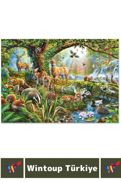 Eğlenceli El Göz Koordinasyon Beceri Görsel Algı Geliştirici Çocuk 1000 Parça PUZZLE ORMANDA YAŞAM - Resim 3