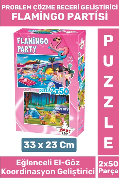Premium Eğlenceli El Göz Koordinasyon Beceri Geliştirici Çocuk 2X50 Parça PUZZLE FLAMİNGO PARTİSİ ürün görseli