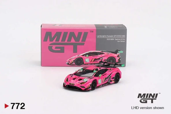 Mini GT 772 Lamborghini Huracan GT3 EVO2 #83 2023 IMSA Daytona 24 Hrs Iron Dames Model Araba