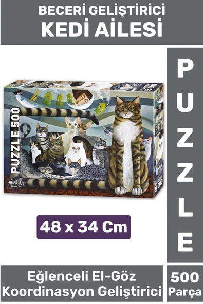 Özel Eğlenceli El Göz Koordinasyon Beceri Görsel Algı Geliştirici Çocuk 500 Parça PUZZLE KEDİ AİLESİ