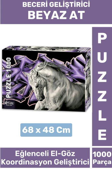 Premium Eğlenceli El Göz Koordinasyon Beceri Görsel Algı Geliştirici Çocuk 1000 Prça PUZZLE BEYAZ AT ürün görseli