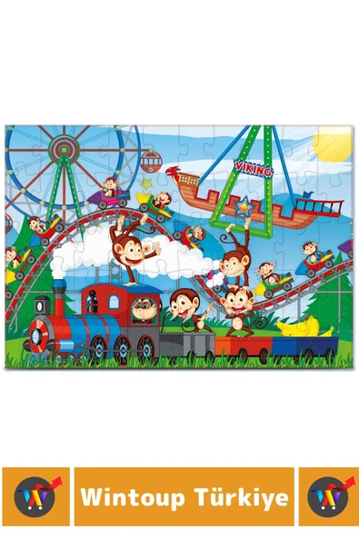 Premium Eğlenceli El Göz Koordinasyon Beceri Geliştirici Çocuk 2X50 Parça PUZZLE MAYMUN LUNAPARKI - Resim 2