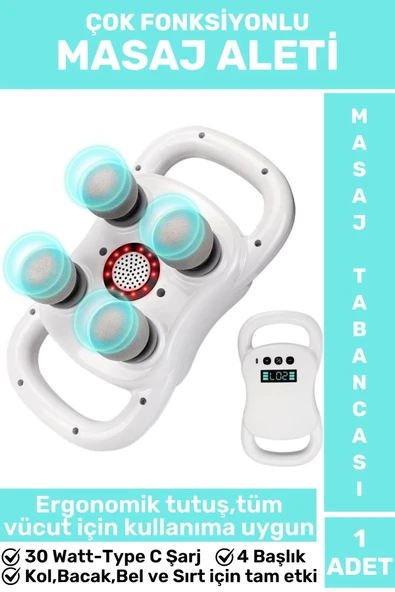 Ergonomik Kol Bacak Sırt Bel 4 Başlıklı Yoğunluk Ayarlamalı 20 Hız Seviyeli Type C Şarj Masaj Aleti