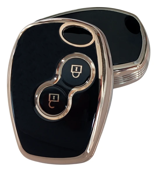 Renault Clio 3 Dacia Logan Duster Sandero Uyumlu Kumanda Anahtar Kılıfı Oto Anahtarlık Siyah Gold ürün görseli 1