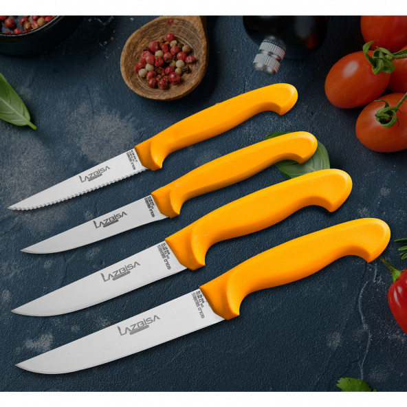LAZBİSA Mutfak Bıçak Seti Et Sebze Meyve Ekmek Bıçak 4 lü Gold Serisi