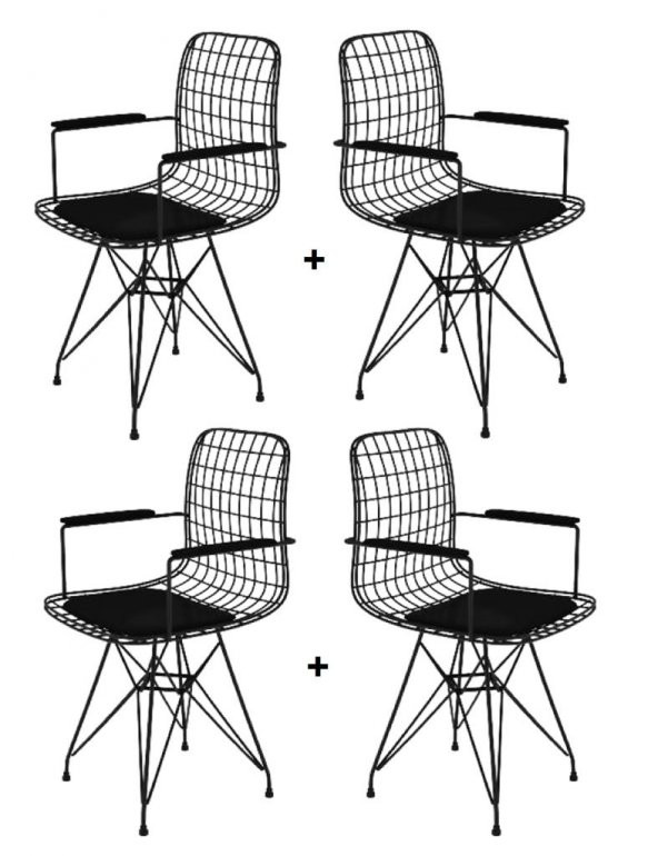 Knsz kafes tel sandalyesi 4 lü mazlum syhsyh kolçaklı ofis cafe bahçe mutfak