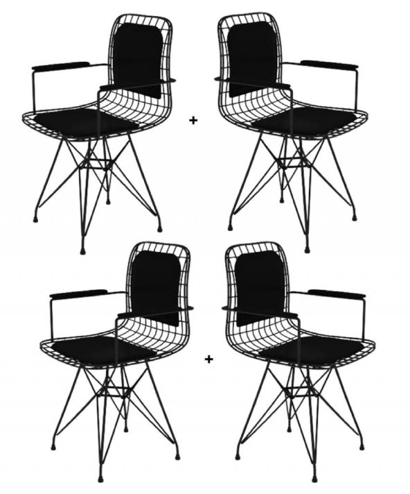 Knsz kafes tel sandalyesi 4 lü mazlum syhsyh kolçaklı sırt minderli ofis cafe bahçe mutfak