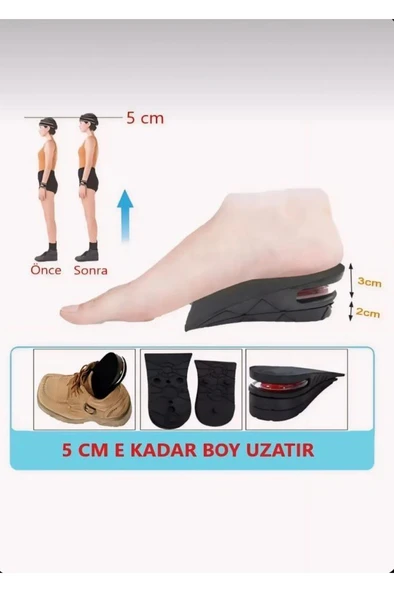5 cm Boy Uzatıcı Hava Yastıklı Tabanlık Gizli Topuk Yükselten Uzatan Ayakkabı Tabanlığı - 7