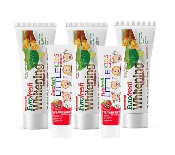 Farmasi Eurofresh Aloe Veralı Misvaklı Beyazlatıcı Diş Macunu 112 gr 3 Adet Eurofresh Little Kids Çocuk Diş Macunu Çilekli 50 gr 2 Adet - 1
