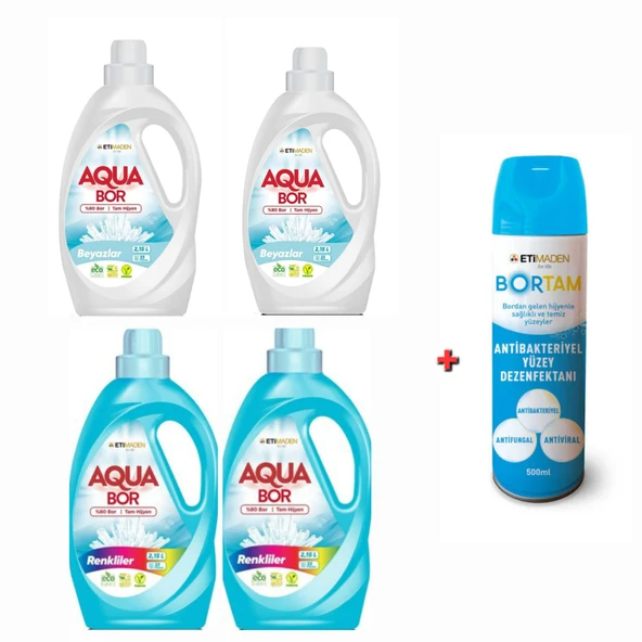 AQUABOR BEYAZLAR VE RENKLİLER  İÇİN SIVI ÇAMAŞIR DETERJANI  4*2.15 L 132 YIKAMA SIVI + DEZENFEKTAN