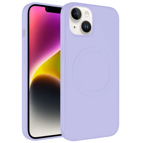 iPhone 14 Plus Kılıf Magsafe Wireless Şarj Özellikli Pastel Renk Silikon Plas Kapak - Resim 6