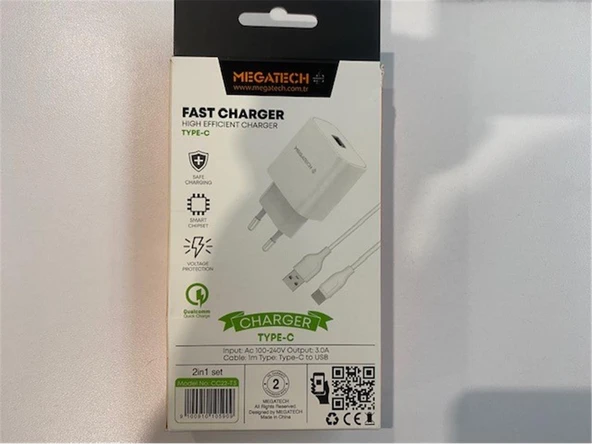Megatech CC01 (CC22-T3) 5v-3.0A Ev Şarj+Type-c Kablo Hızlı Şarj - 2