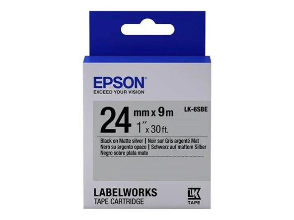 Epson LK-6SBE Mat Siyah Üzeri Mat Gümüş 24MM 9Metre Etiket ürün görseli