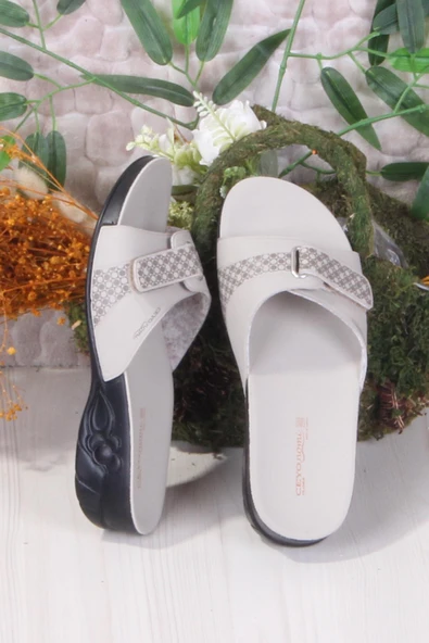 Ceyo Flora Bej Rahat Ortapedik Kadın Terlik - Resim 5