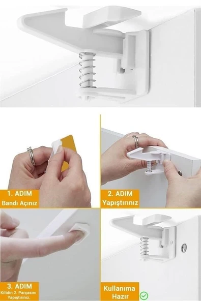 BUFFER® Bebek Çocuk Güvenliği Korumalı Yapışkan Çekmece ve Dolap İçin Tutucu Gizli Güvenlik Kilidi - 7