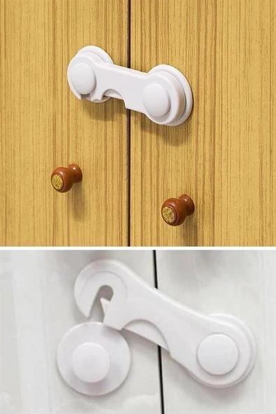 BUFFER® Bebek Çocuk Güvenliği Çekmece ve Dolap İçin Kendiliğinde Yapışkanlı Vidasız Kapak Kilidi - 5
