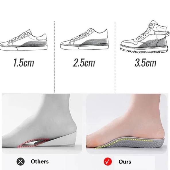 3.5 cm Erkek Gizli Topuk Yükseltici Boy Uzatıcı Ortopedik Tabanlık Köpük Ayakkabı Tabanlığı - 6