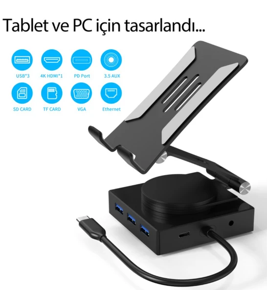 10in1 USB-C Hub – 4K HDMI, 100W PD Şarj, Ultra Hızlı USB 3.1 & Gigabit Ethernet Destekli