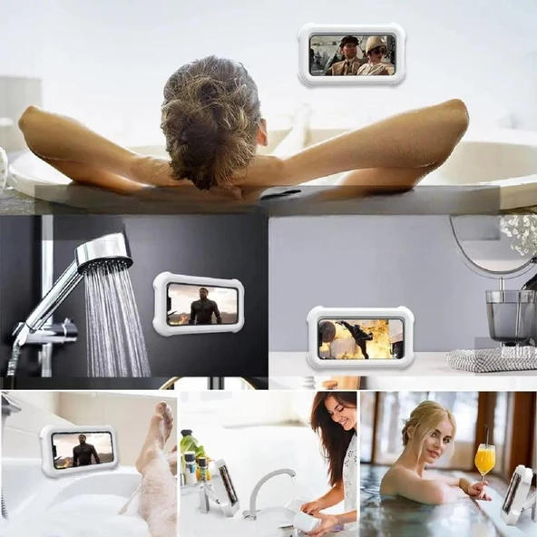 Beyaz Renk Su Geçirmez Telefon Tutucu Banyo Mutfak Duvara Monte Dokunmatik Ekran Telefon Kılıfı - 7