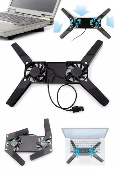 7 - 15 inch 2 Fanlı Hızlı Soğutma Katlanabilir Macbook Laptop Soğutucu Tablet Yükseltici Usb Stand - 6