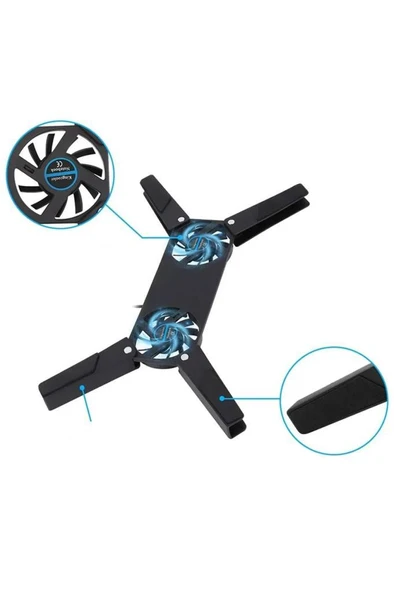 7 - 15 inch 2 Fanlı Hızlı Soğutma Katlanabilir Macbook Laptop Soğutucu Tablet Yükseltici Usb Stand - 8