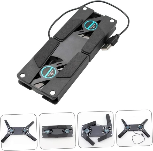 7 - 15 inch 2 Fanlı Hızlı Soğutma Katlanabilir Macbook Laptop Soğutucu Tablet Yükseltici Usb Stand - 2