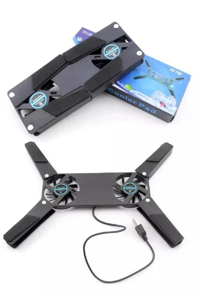 7 - 15 inch 2 Fanlı Hızlı Soğutma Katlanabilir Macbook Laptop Soğutucu Tablet Yükseltici Usb Stand - 4