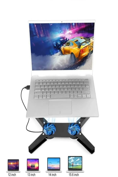7 - 15 inch 2 Fanlı Hızlı Soğutma Katlanabilir Macbook Laptop Soğutucu Tablet Yükseltici Usb Stand ürün görseli 1