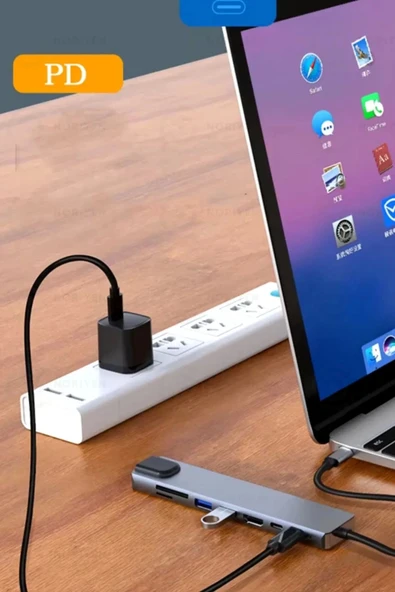 8 Girişli Macbook Pro Air Usb Type-c Hub Dönüştürücü Çevirici Çoklayıcı Usb Hdmi Micro SD 8in1 - 2