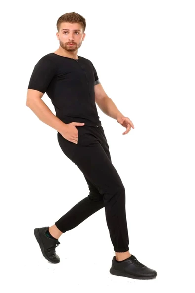 Terleme Hızlandırıcı Rahat Şık Destekleyici Kısa Kol Termal Sauna Eşofman Takım - 3