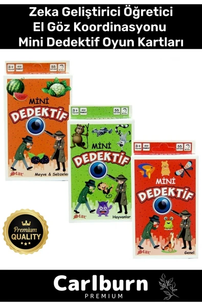 Premium Eğitici Zeka Geliştirici Öğretici Eğlence Aile 55 Parça 3'lü Mini Dedektif Oyun Kartları