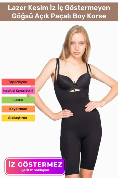 Premium Lazer Kesim İz İç Göstermeyen Kaymaz Toparlayıcı Şekillendirici Göğsü Açık Paçalı Boy Korse