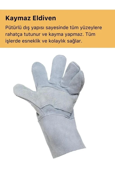 Premium Yanmaz Yüksek Isıya Sıcaklığa Dayanıklı Kaynak Yangın Su Geçirmez Çok Amaçlı Deri Eldiven - 7