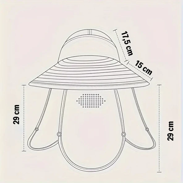 BUFFER® Güneş Koruyuculu Nefes Alabilen Maskeli ve Boyun Kapaklı Geniş Kenarlı Balıkçı Şapkası - Resim 3