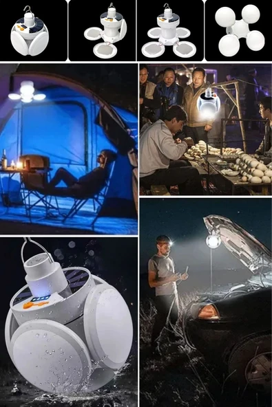 BUFFER® 5 Led'li 3 Farklı Işık Modlu Açılıp Kapanabilir Led Kanatlı Güneş Enerjili Solar Aydınlatma Asılabilir Kamp Feneri - Resim 7