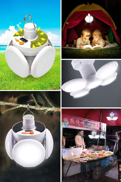 BUFFER® 5 Led'li 3 Farklı Işık Modlu Açılıp Kapanabilir Led Kanatlı Güneş Enerjili Solar Aydınlatma Asılabilir Kamp Feneri - Resim 6