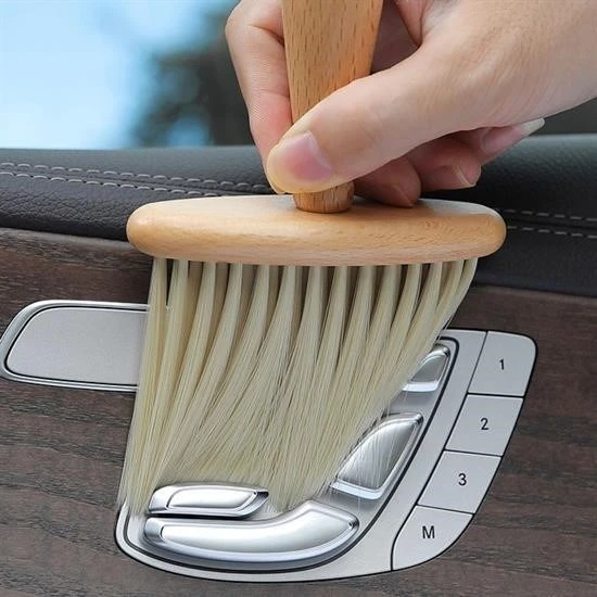 BUFFER® Araba İçin Ahşap Saplı Yumuşak Kıl Fırça Detaylı Toz Alma Temizleme Fırçası - 8