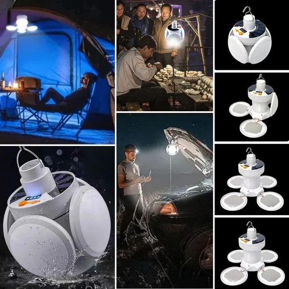BUFFER® 5 Led'li 3 Farklı Işık Modlu Açılıp Kapanabilir Led Kanatlı Güneş Enerjili Solar Aydınlatma Asılabilir Kamp Feneri - Resim 2