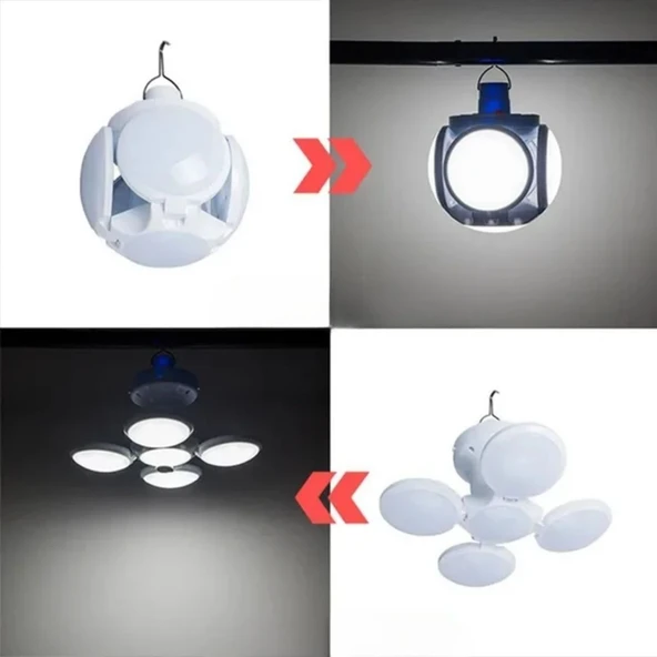 BUFFER® 5 Led'li 3 Farklı Işık Modlu Açılıp Kapanabilir Led Kanatlı Güneş Enerjili Solar Aydınlatma Asılabilir Kamp Feneri - Resim 4