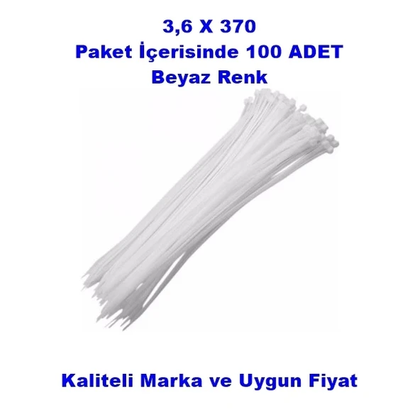 PEMSAN Klips Kablo Bağı 3.6x370 BEYAZ (100lü Paket) Kablo Cırdı