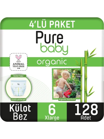 Pure Baby Organik Bambu Özlü 6 Numara XLarge 128'li Külot Bez