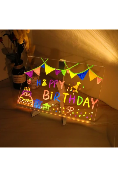 20x20 Led Işıklı Yazı Çizim Tahtası Ayarlanabilir Stant Ve Hediye 7 Keçeli Kalem - 4