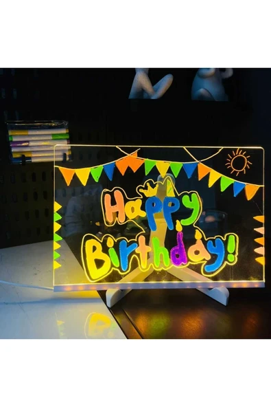 20x20 Led Işıklı Yazı Çizim Tahtası Ayarlanabilir Stant Ve Hediye 7 Keçeli Kalem - 3