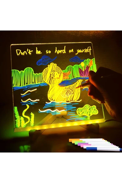 20x20 Led Işıklı Yazı Çizim Tahtası Ayarlanabilir Stant Ve Hediye 7 Keçeli Kalem - 2