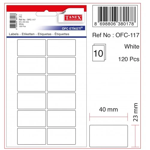 Tanex Etiket Ofc-117 23X40Mm 10Lu 2 paket