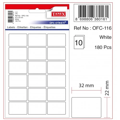 Tanex Etiket Ofc-116 22X32Mm 10 Lu 2 paket
