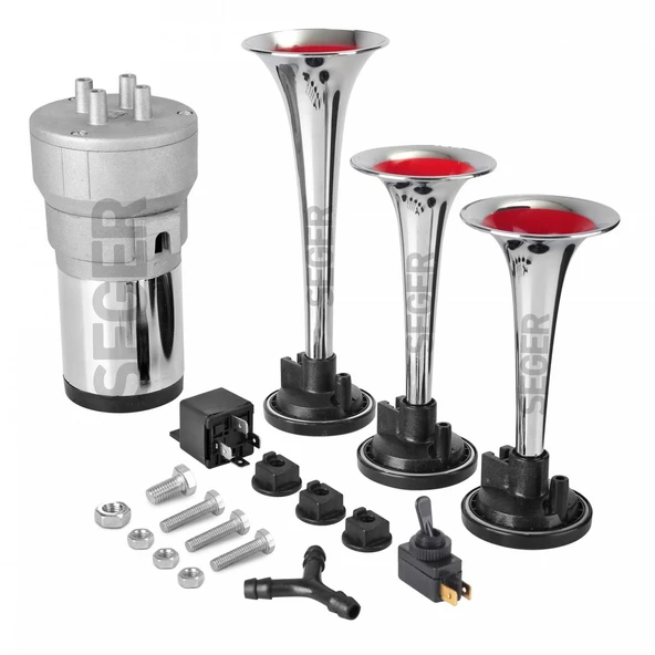 SEGER 82Kh Kompresörlü Korna 12V, Krom Renkli Plastik Borulu, Melodili ürün görseli