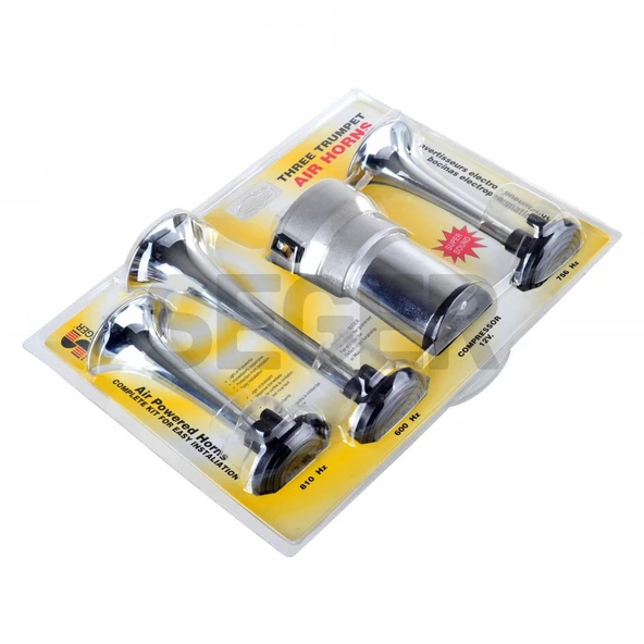 SEGER 82Kh Kompresörlü Korna 12V, Krom Renkli Plastik Borulu, Melodili - Resim 3