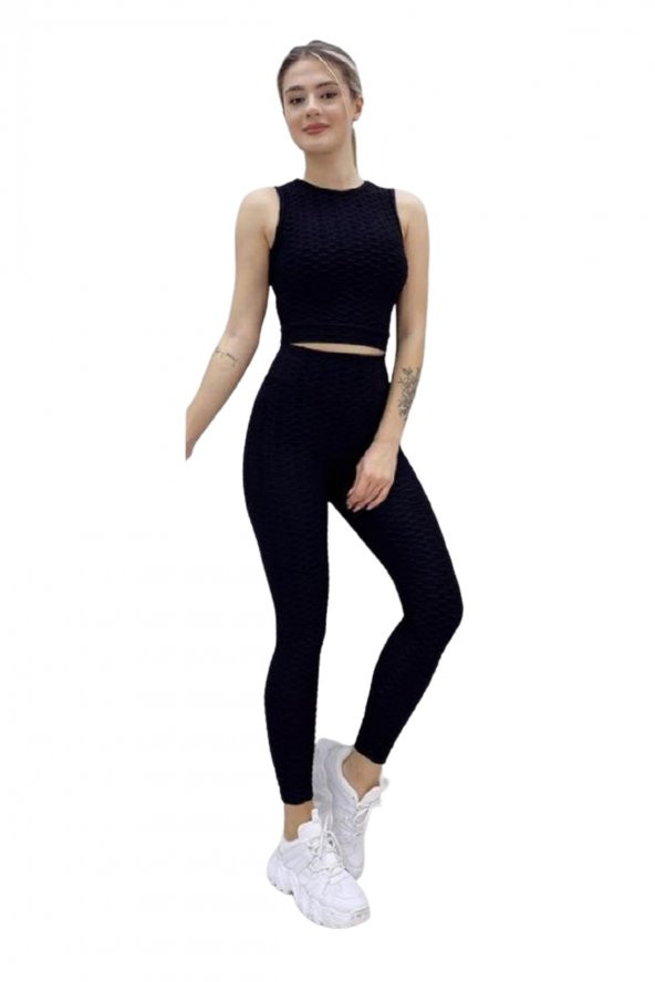 Brezilya Crop Tayt Atlet Takım Siyah - 1